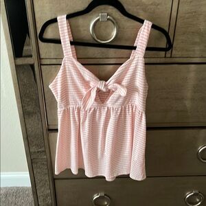 Peach Love California Pink Checkered Tie-Front Tank Top